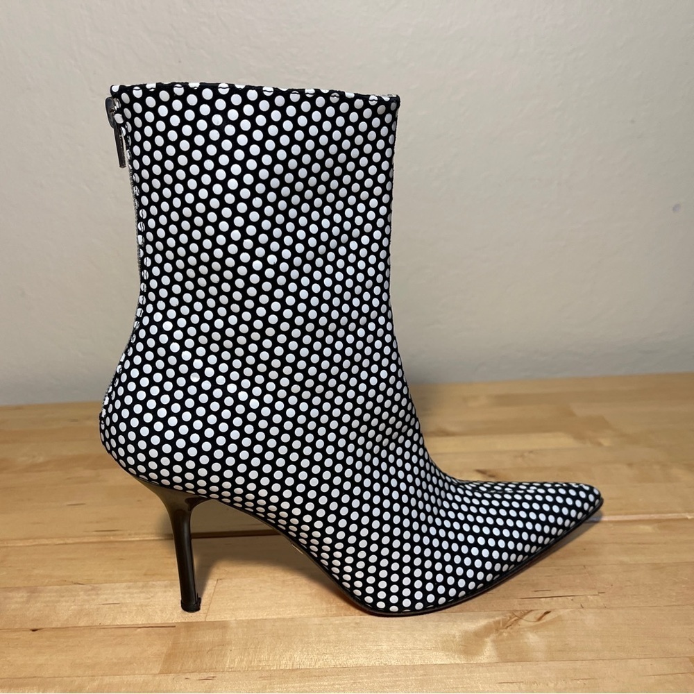 Nicole Miller Couture Polka Dot Ankle Boots Black White Statement Shoes